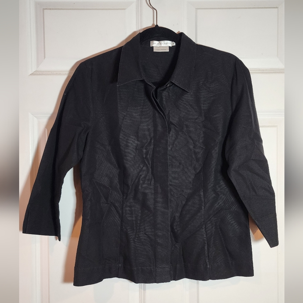 Garfield & Marks Black Cotton 3/4 Sleeve Button Up Shirt Size 8